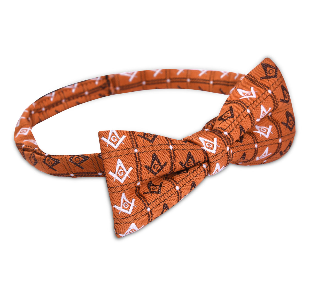 Master Mason Blue Lodge Bow Tie - Orange Square & Compass G Pattern - Bricks Masons