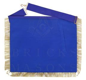 Past Grand Master Blue Lodge Apron - Quality A+ Gold & Blue Hand Embroidery - Bricks Masons
