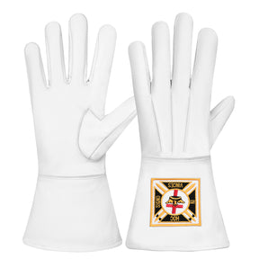 Past Commander Knights Templar Gauntlet - Leather Machine Embroidery Red & Gold Cross - Bricks Masons