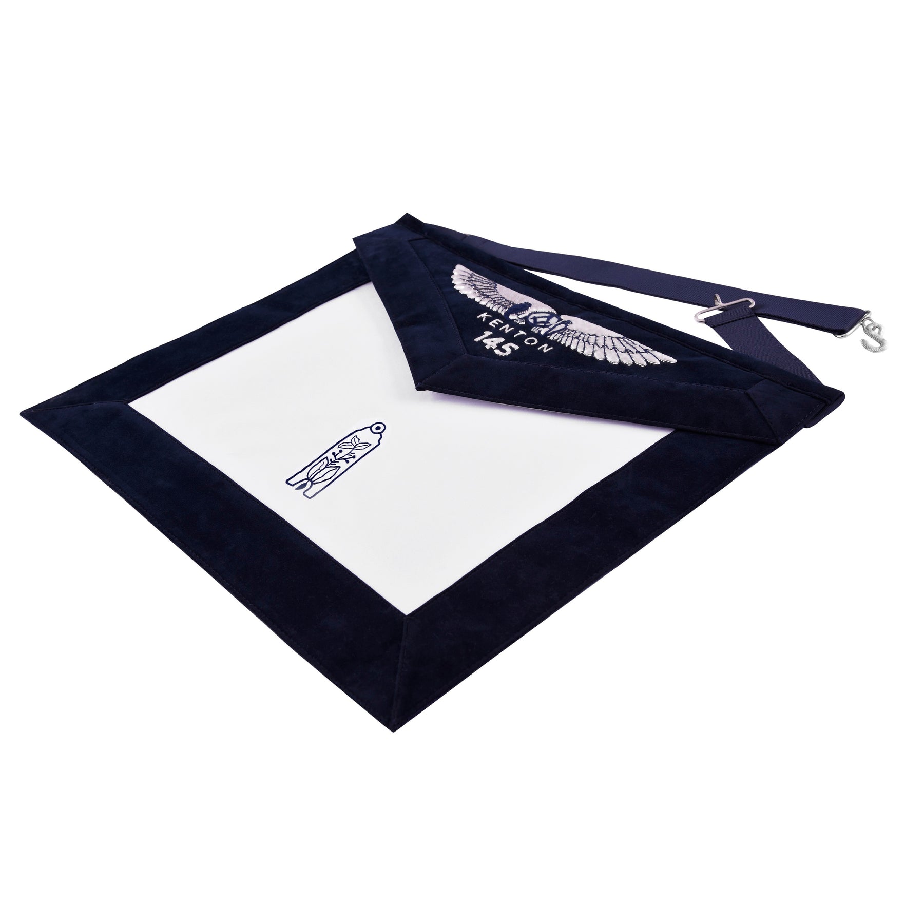 Junior Warden Officer Apron - Kenton Lodge Navy Velvet With Silver Embroidery Thread