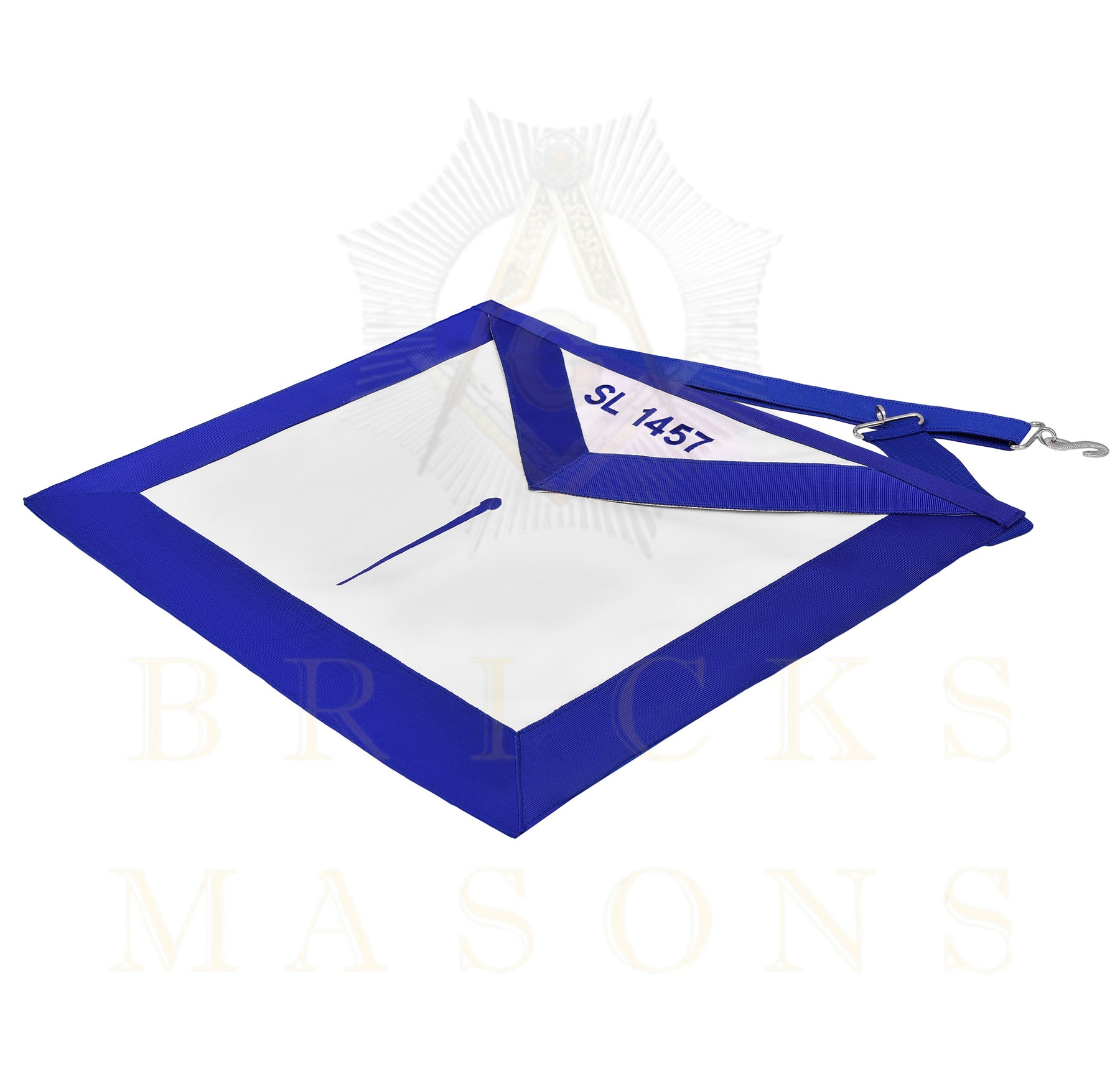 Tyler Blue Lodge Officer Apron - Blue Ribbon With Machine Embroidery Customizable Flap - Bricks Masons