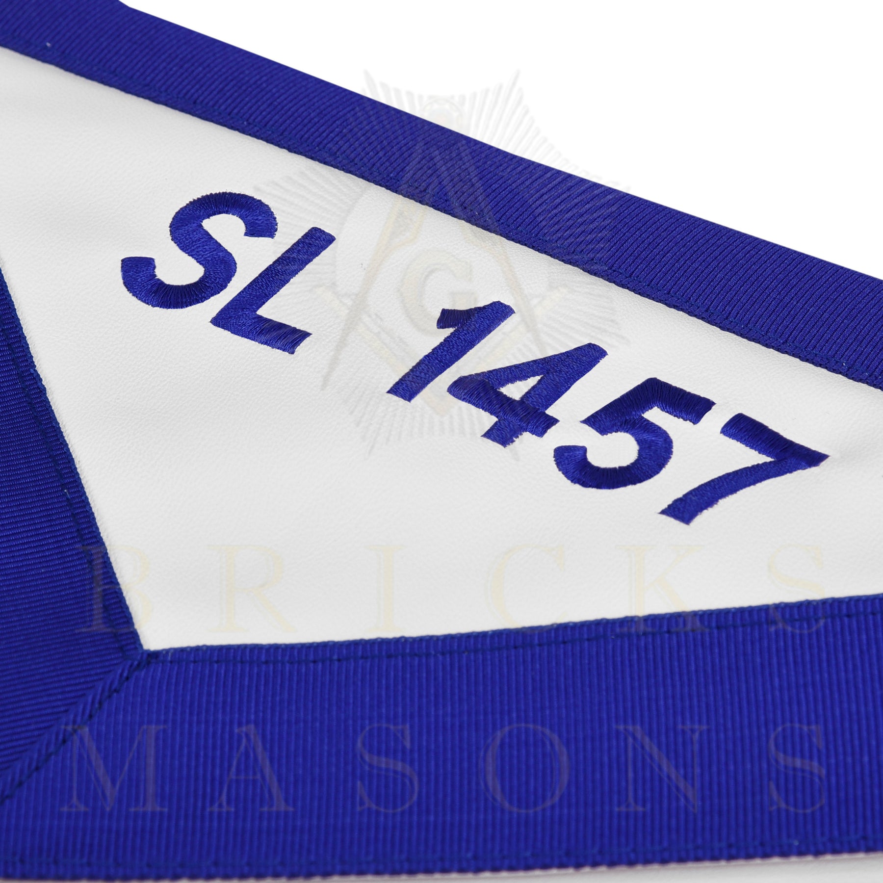 Senior Warden Blue Lodge Officer Apron - Blue Ribbon With Machine Embroidery Customizable Flap - Bricks Masons