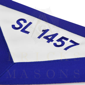 Senior Warden Blue Lodge Officer Apron - Blue Ribbon With Machine Embroidery Customizable Flap - Bricks Masons