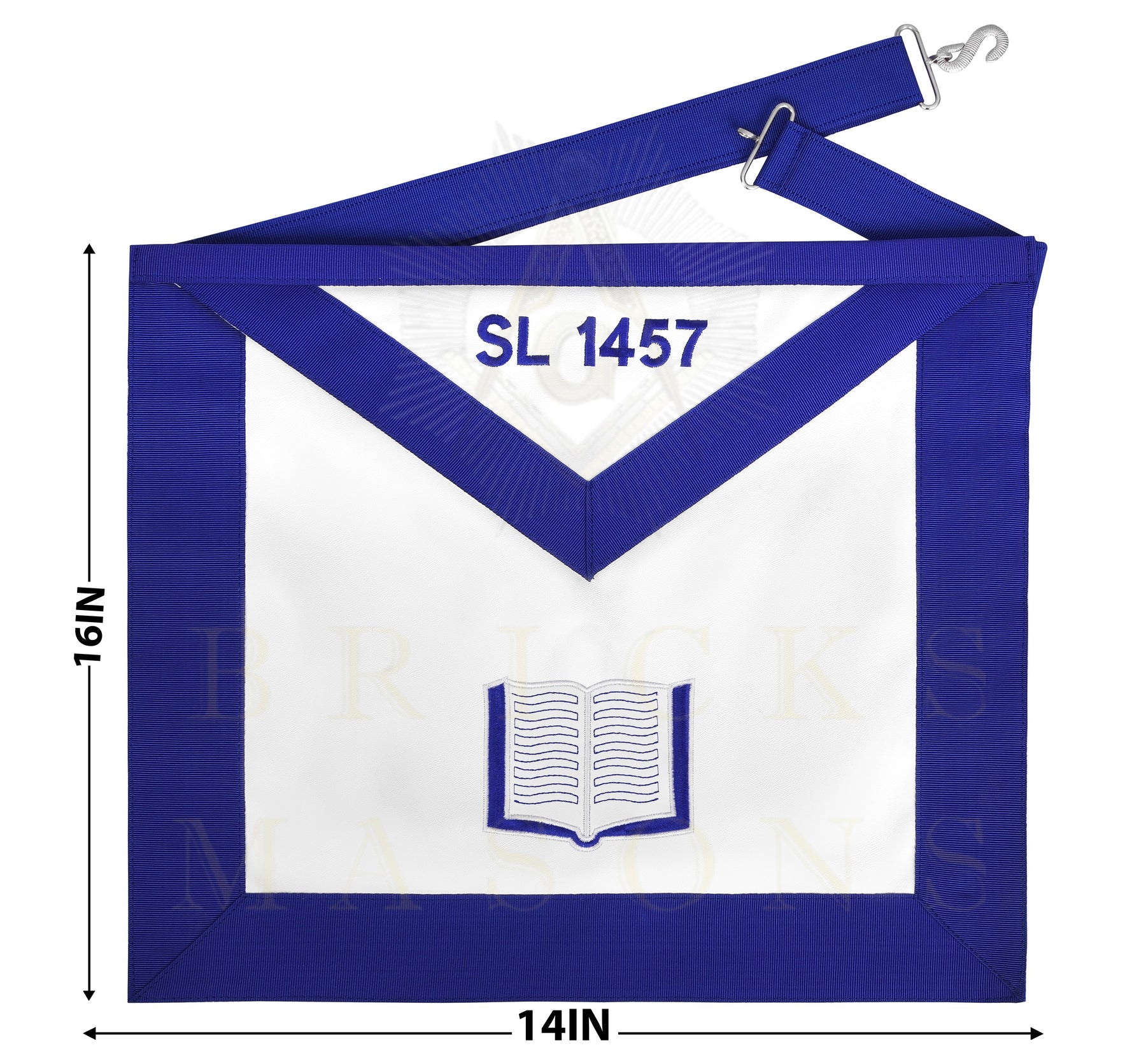 Chaplain Blue Lodge Officer Apron - Blue Ribbon With Machine Embroidery Customizable Flap - Bricks Masons