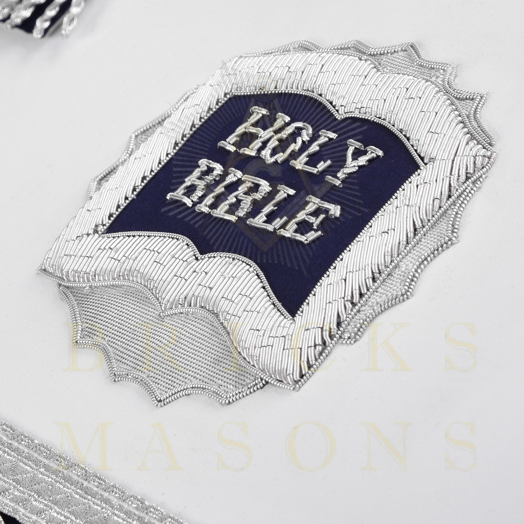 Chaplain Blue Lodge Officer Apron - Dark Blue With Silver Hand Embroidery Bullion - Bricks Masons
