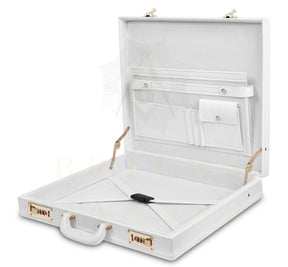 Universal Apron Case - White Imitation Leather & Gold Double Lock - Bricks Masons