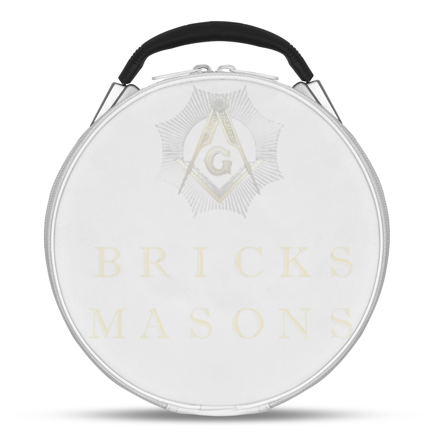 Master Mason Blue Lodge Crown Cap Case - White Imitation Leather With Hand Embroidery Bullion - Bricks Masons