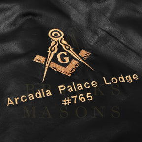 Master Mason Blue Lodge Jacket - Black Leather With Customizable Gold Embroidery - Bricks Masons