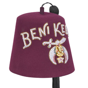 Daughters Of Sphinx Fez Hat - Burgundy Wool Rhinestones Letters