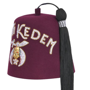 Daughters Of Sphinx Fez Hat - Burgundy Wool Rhinestones Letters