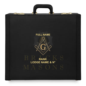 Master Mason Blue Lodge Apron Case - Machine Embroidery Gold Square & Compass G Various Sizes & Materials - Bricks Masons