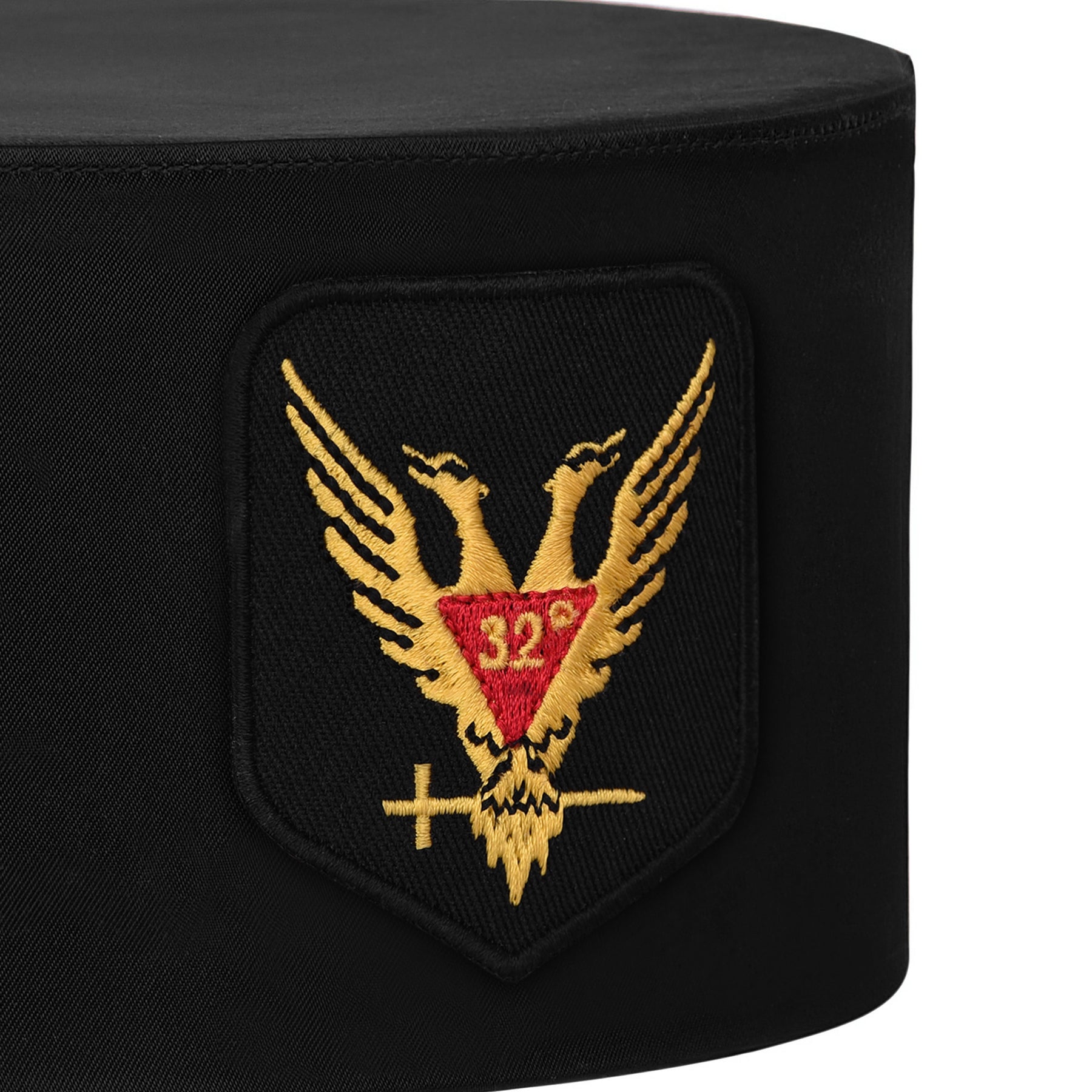 32nd Degree Scottish Rite Crown Cap - Black Rayon With Wings Up Red & Gold - Bricks Masons