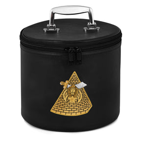 Shriners Fez Case - Black Synthetic Leather With Pyramid Emblem - Bricks Masons