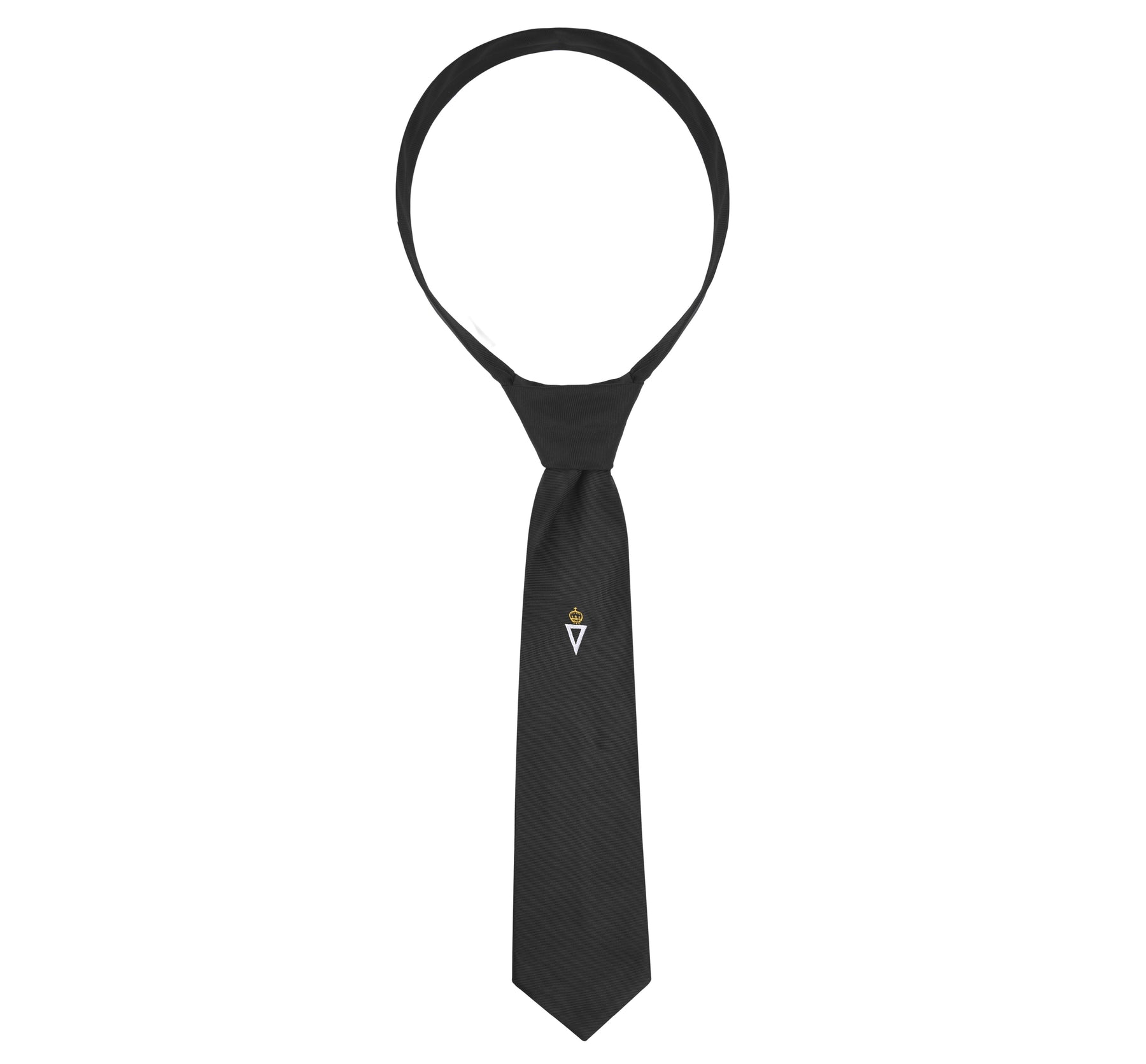 Royal & Select Masters Necktie - Black with Hand Threaded Silk Embroidered Emblem - Bricks Masons