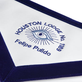 Grand Past Master Blue Lodge California Regulation Apron - Blue Velvet With Hand Threaded Silk - Bricks Masons