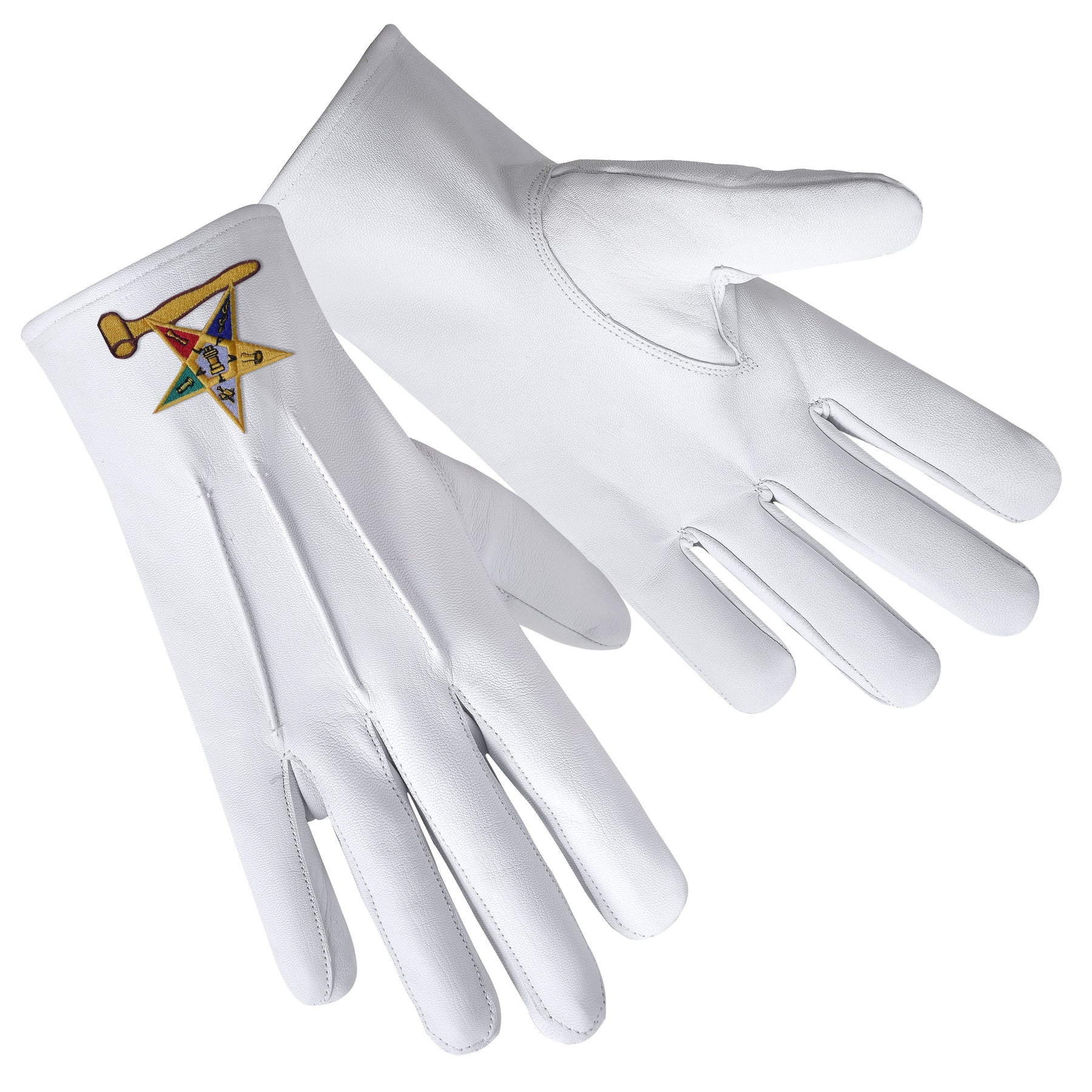 OES Glove - White Leather With Gold Gavel - Bricks Masons