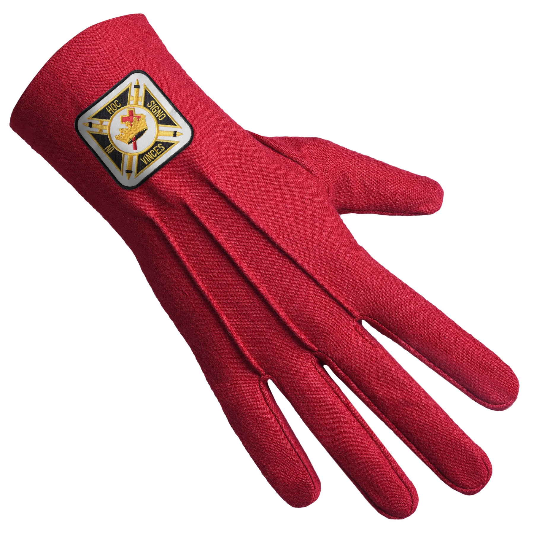 Knights Templar Commandery Glove - Red Cotton With Square Patch - Bricks Masons