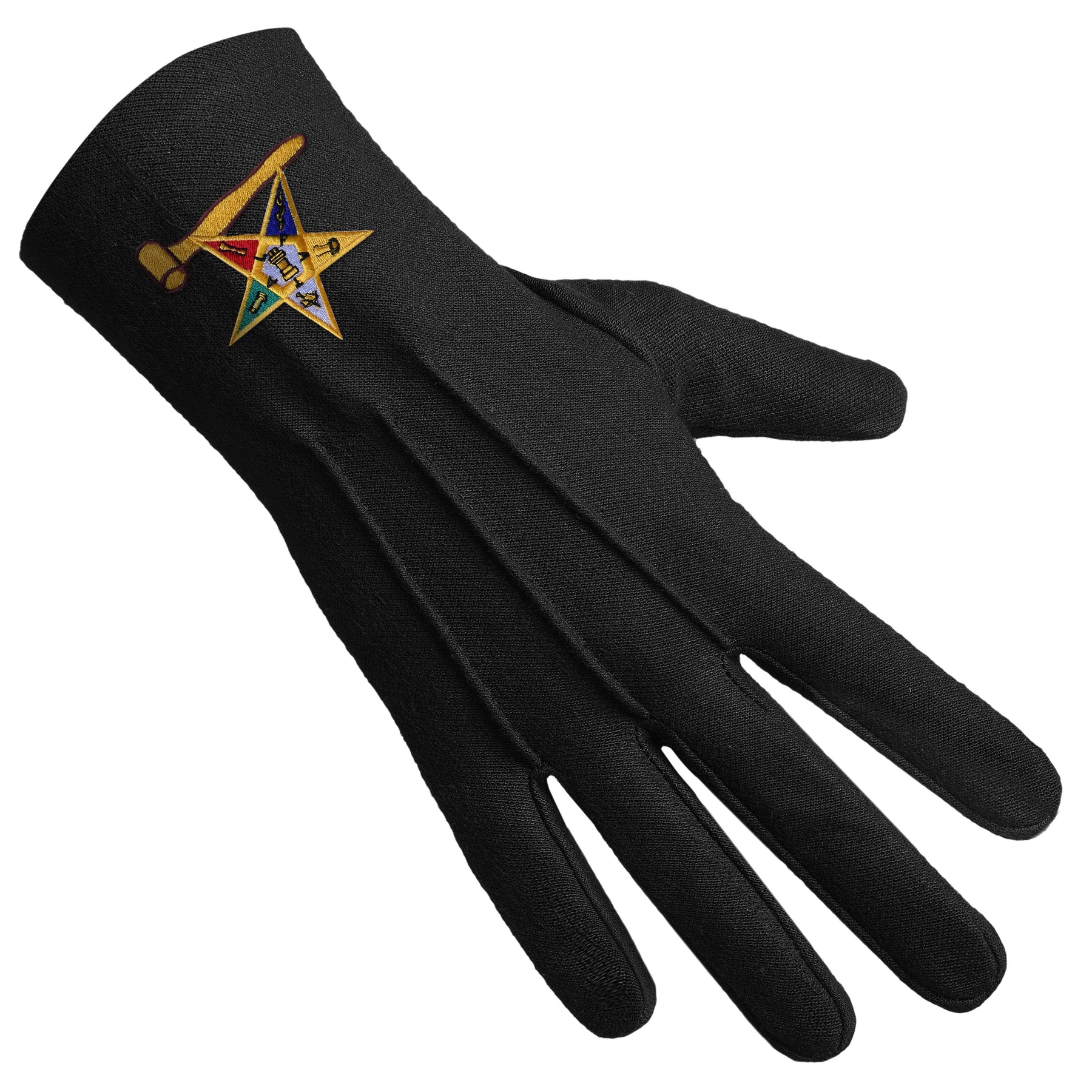 OES Glove - Pure Black Cotton With Gold Gavel - Bricks Masons