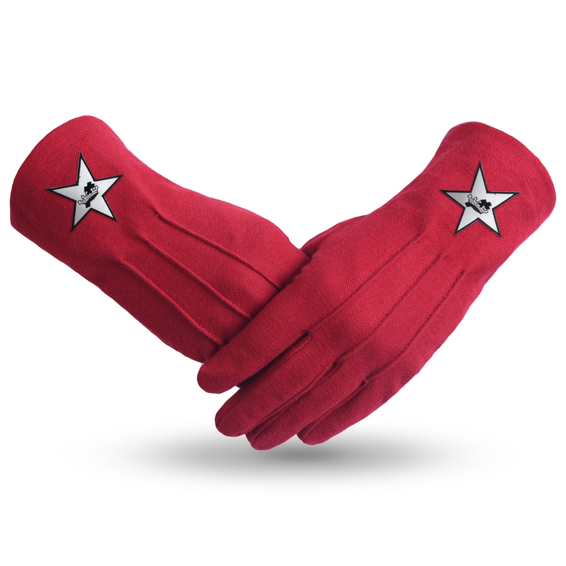 Knights Templar Commandery Glove - Red Cotton With Star Patch - Bricks Masons