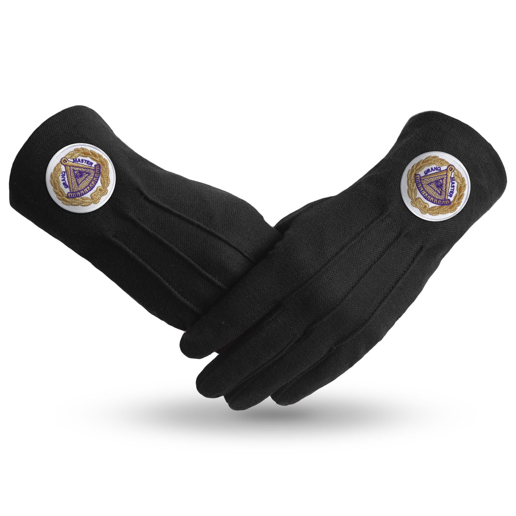 Grand Master Blue Lodge Glove - Pure Black Cotton With White Patch - Bricks Masons