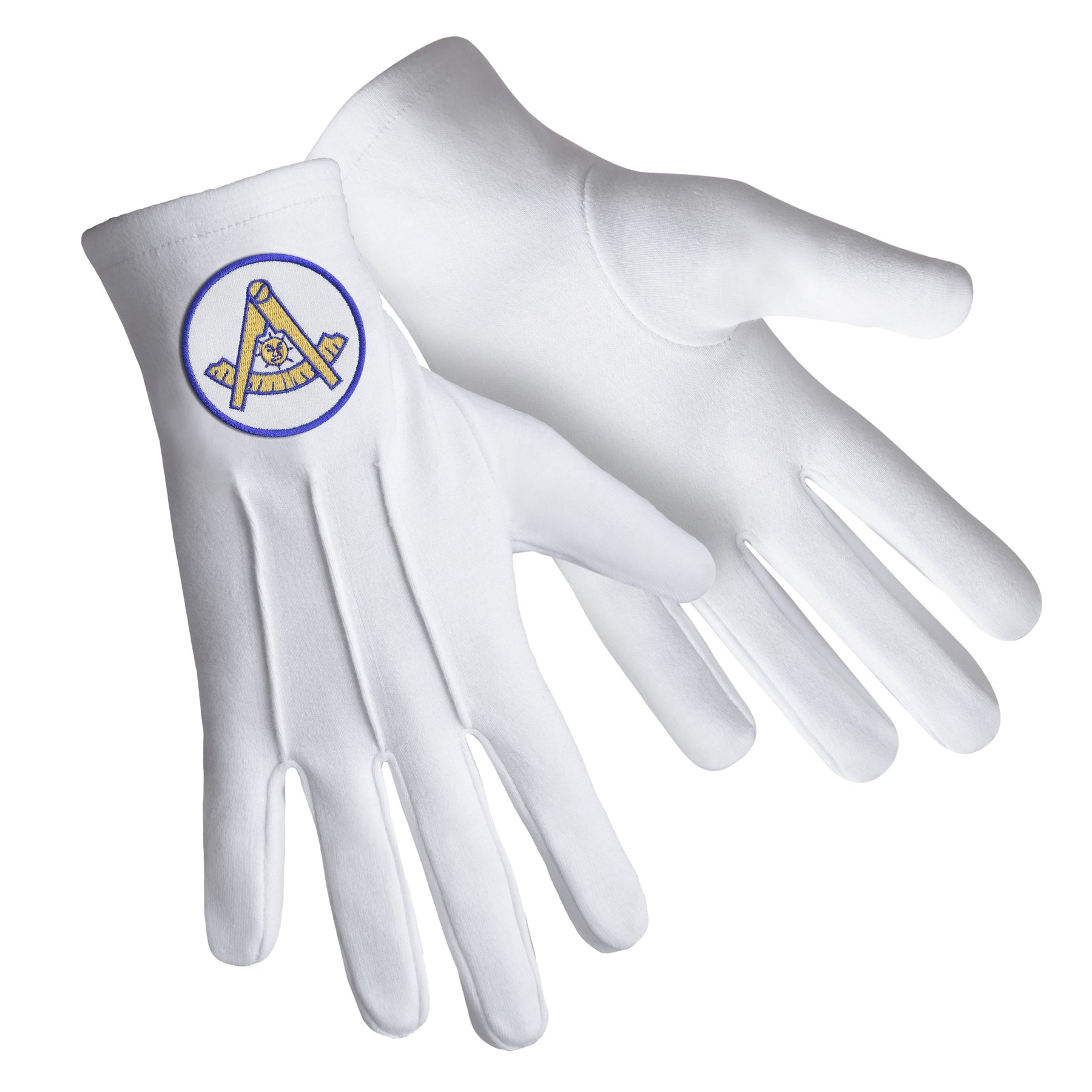 Past Master Blue Lodge California Regulation Glove - Pure Cotton With Gold Emblem With Blue Borders - Bricks Masons