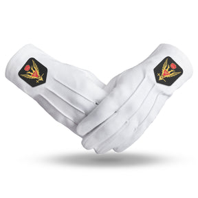 33rd Degree Scottish Rite Glove - White Cotton With Gold Emblem - Bricks Masons