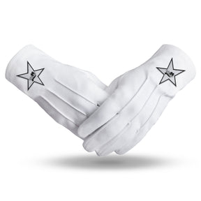 Knights Templar Commandery Glove - White Cotton With Star Patch - Bricks Masons