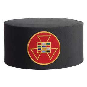 Past High Priest Royal Arch Chapter Crown Cap - Black Rayon With Round Red Patch - Bricks Masons