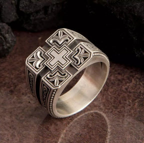 Knights Templar Commandery Ring - Silver Zinc Alloy With Cross - Bricks Masons