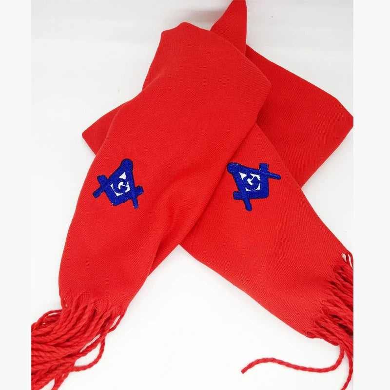 Master Mason Blue Lodge Scarf - Embroidery Cashmere (Black/Red/White) - Bricks Masons