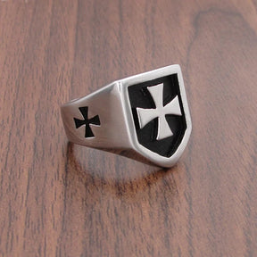 Knights Templar Commandery Ring - Stainless Steel Black & Silver - Bricks Masons