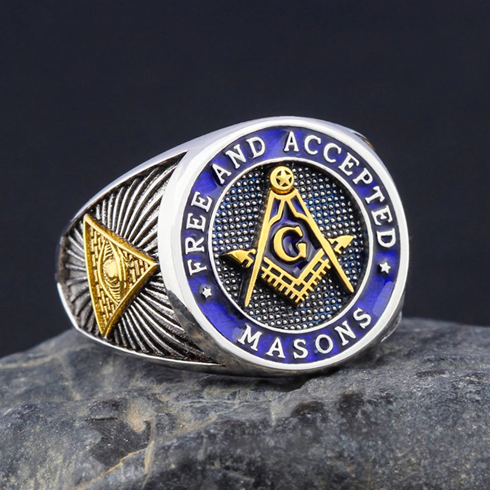 Master Mason Blue Lodge Ring - Free and Accepted Masons with S&C G Eye of Providence