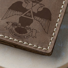 33rd Degree Scottish Rite Wallet - Wings Down Handmade Leather - Bricks Masons