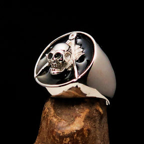 Master Mason Blue Lodge Ring - Black Sterling Silver With Skull Square and Compass