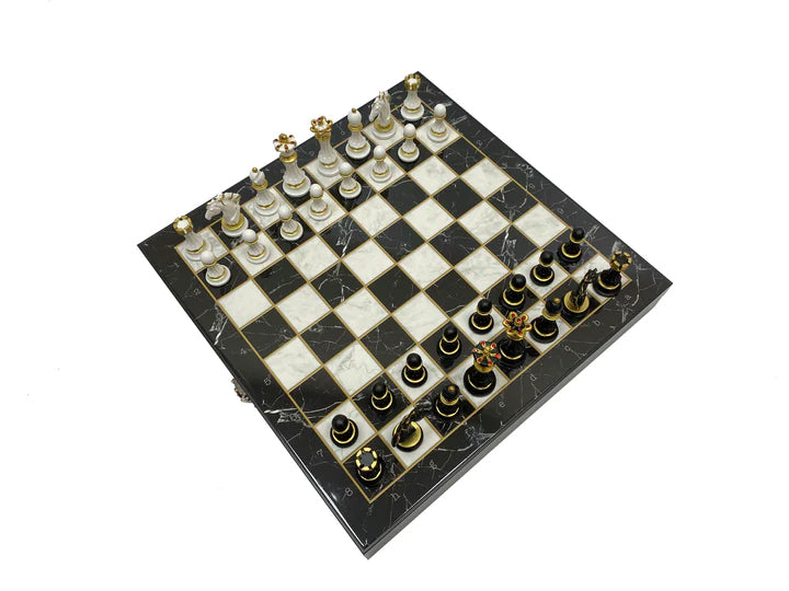 Master Mason Blue Lodge Chess Set - Black Marble Pattern - Bricks Masons
