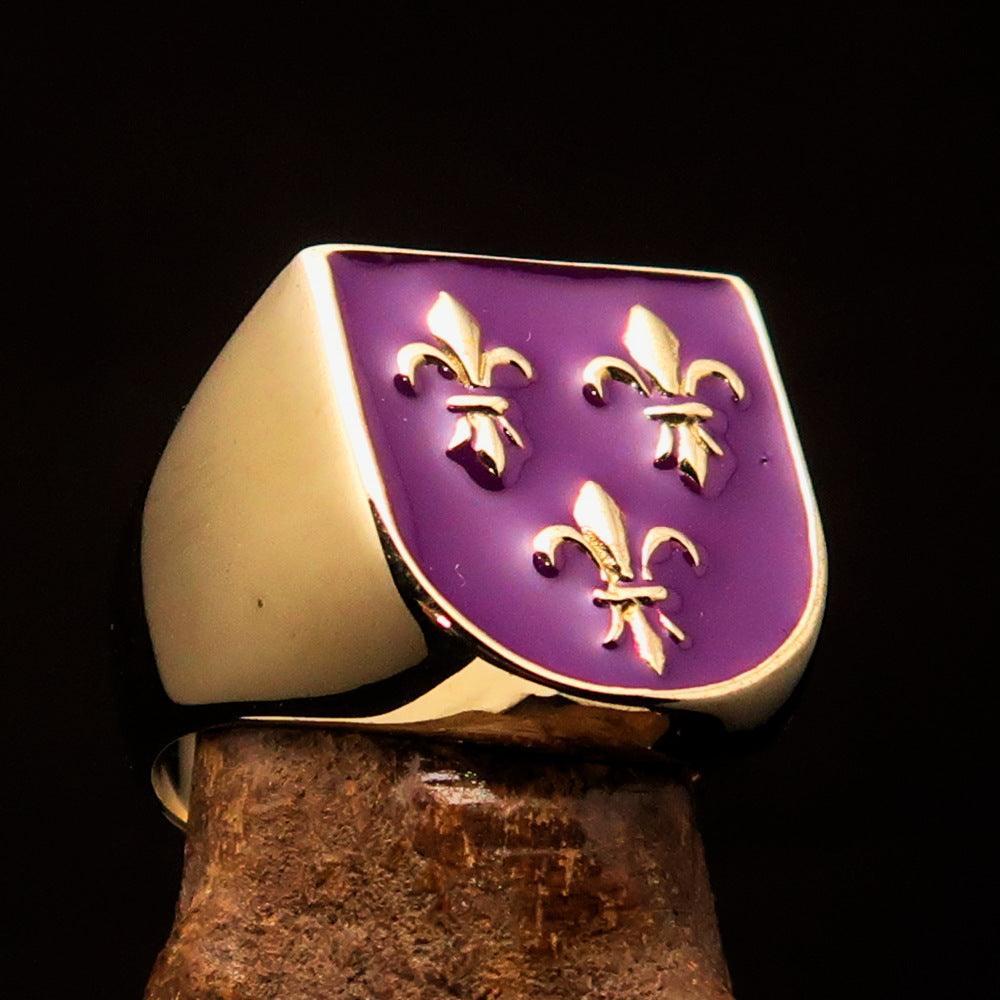 Knights Templar Commandery Ring - Purple Fleur De Lis Solid Brass