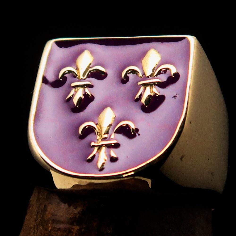 Knights Templar Commandery Ring - Purple Fleur De Lis Solid Brass