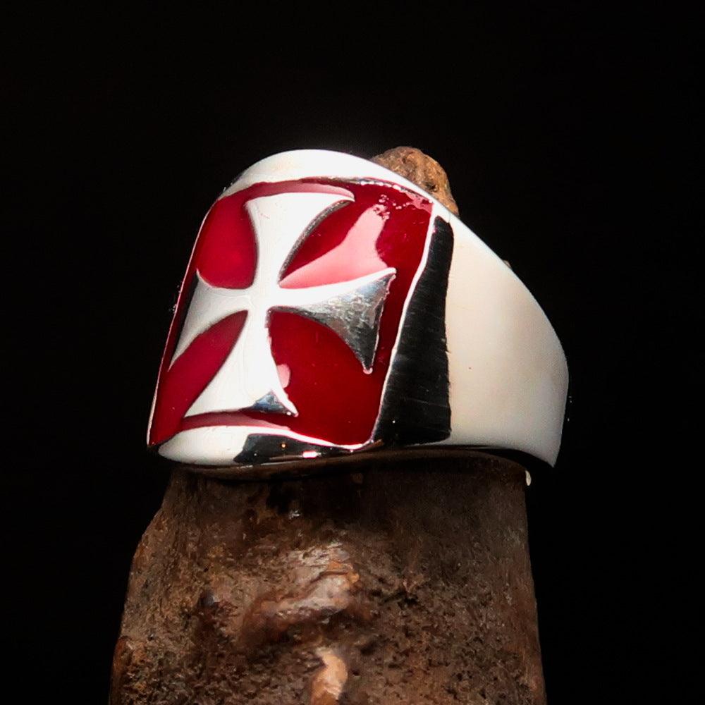 Knights Templar Commandery Ring - Red Sterling Silver Cross