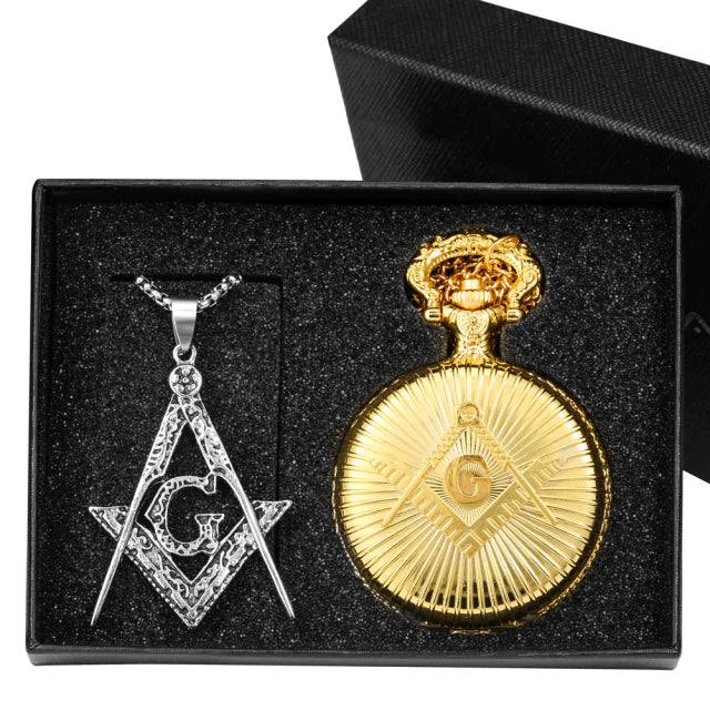 Master Mason Blue Lodge Pocket Watch - Square and Compass G Jewelry Gift Set