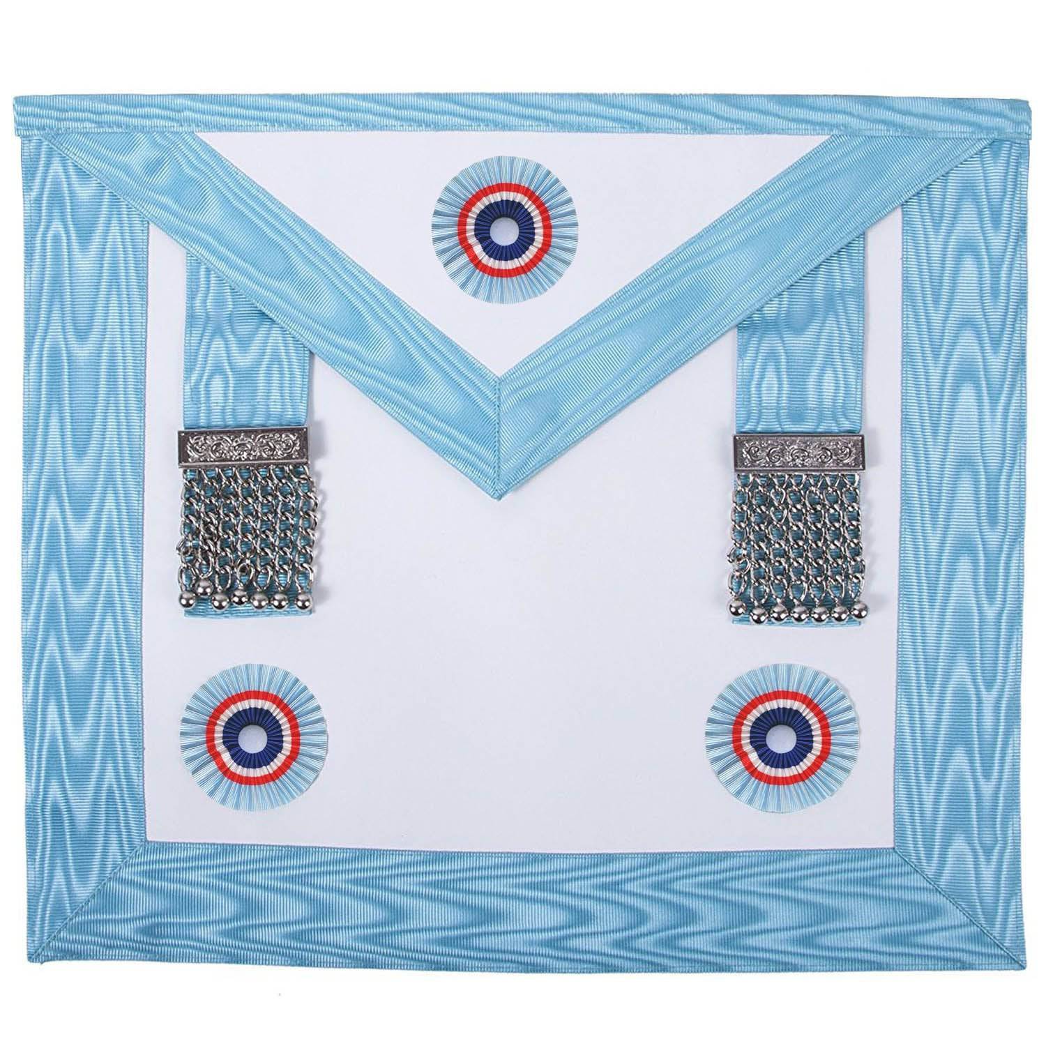 Master Mason Emulation Rite English Regulation Apron - Turquoise Moire with Three Rosettes