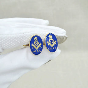 Master Mason Blue Lodge Cufflink - Blue And Gold Plated 342 S.C Square & Compass G - Bricks Masons