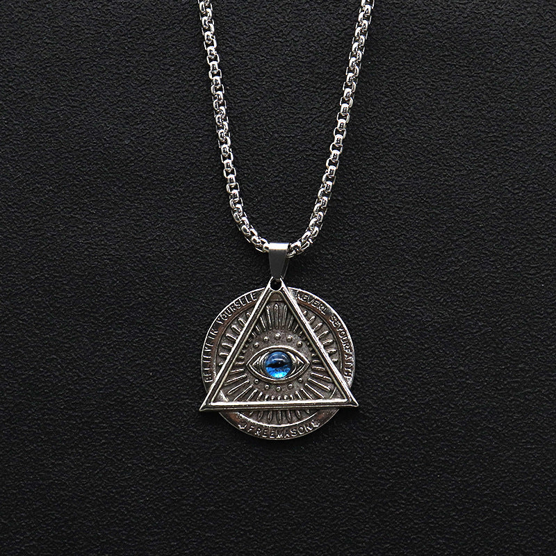 Eye Of Providence Necklace - Silver Rope Chain With Blue Eye Pendant - Bricks Masons