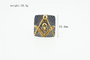 Widows Sons Ring - Silver And Gold Square & Compass With Skull Inside - Bricks Masons