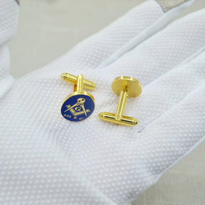 Master Mason Blue Lodge Cufflink - Blue And Gold Plated 342 S.C Square & Compass G - Bricks Masons