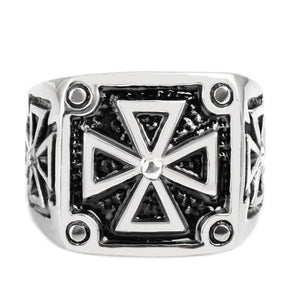 Knights Templar Commandery Ring - Black and Silver Stainless Steel Cross - Bricks Masons