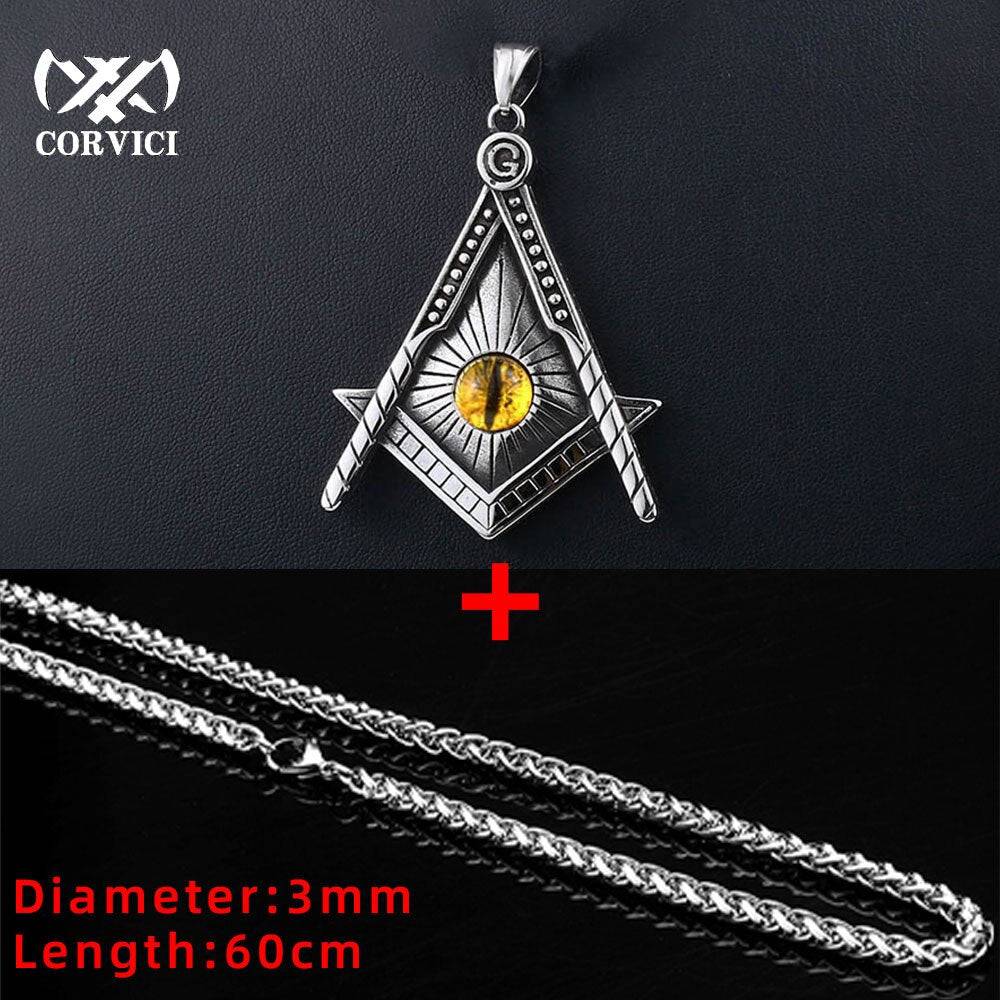 Master Mason Blue Lodge Necklace - Yellow Eye Stainless Steel