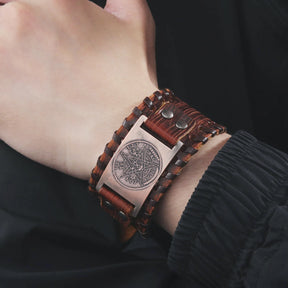 Ancient Israel Bracelet - Tetragrammaton Pentagram Pentacle  Leather Adjustable Bangle - Bricks Masons