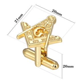 Master Mason Blue Lodge Cufflinks - Gold Square & Compass G - Bricks Masons