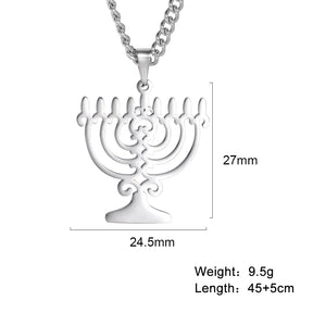 Ancient Israel Necklace - Triangle Menorah Pendant Necklace Stainless Steel - Bricks Masons