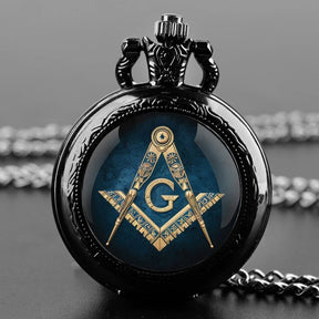 Master Mason Blue Lodge Pocket Watch - Pendant Chain Classic Design Quartz Case - Bricks Masons
